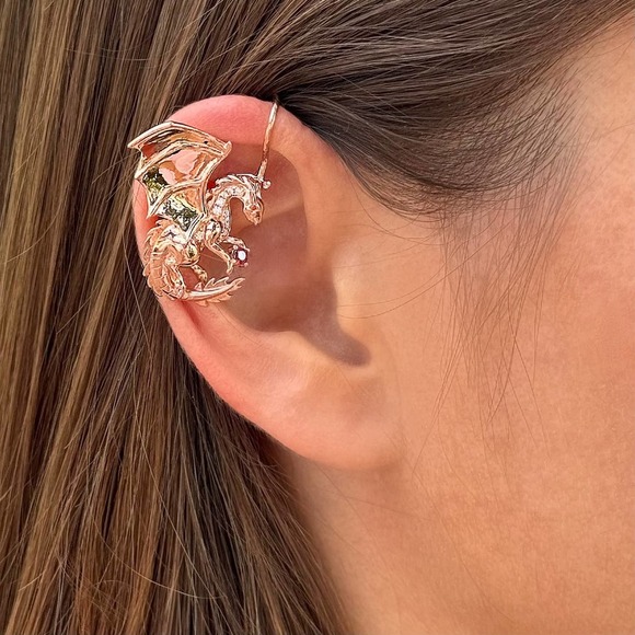 Dragon non-pierced ear cuff with CZ diamonds -Rose Gold